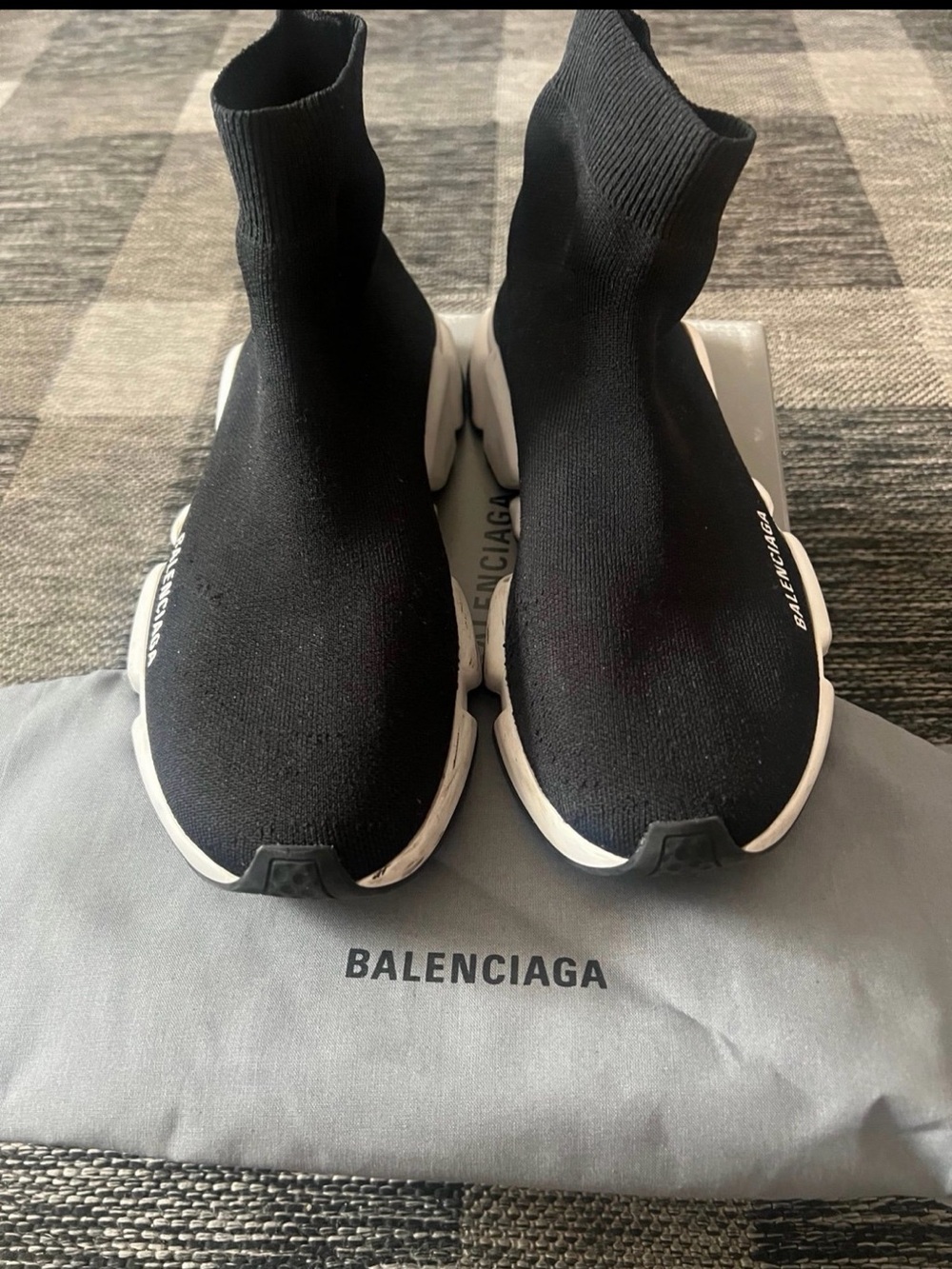 Balenciaga Black Knit Sock Sneakers with White Sole